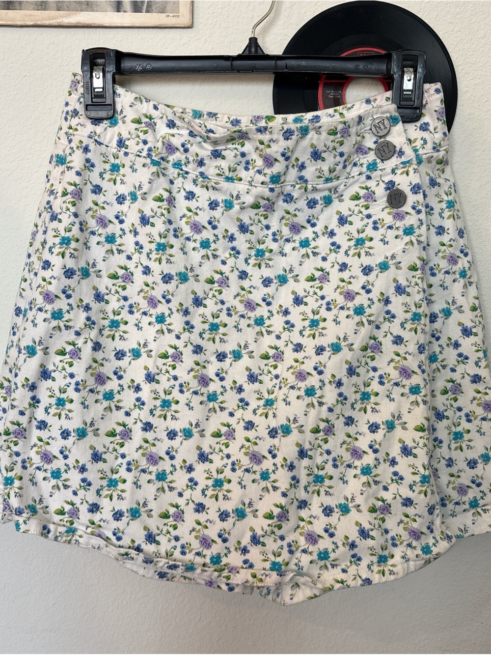 White Mini Skirt with Blue & Purple Floral Print